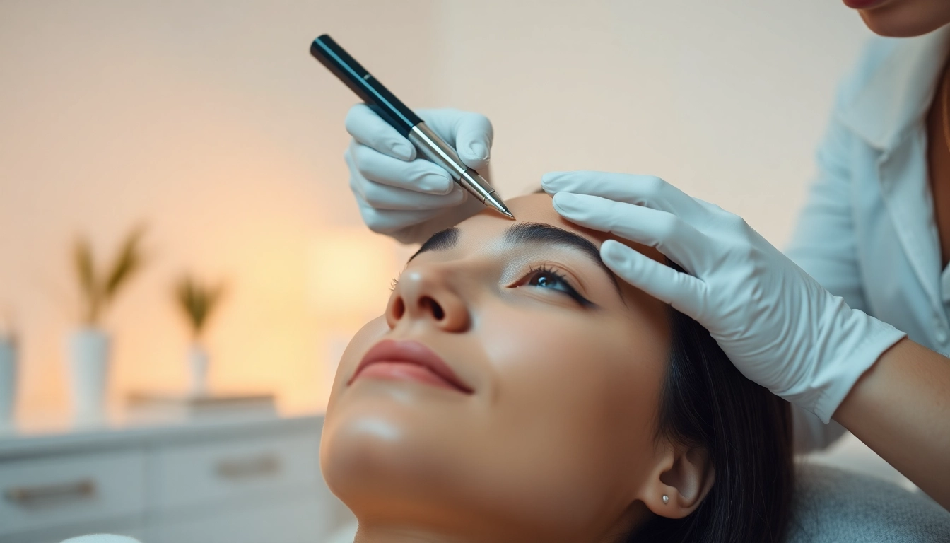 Behandlung mit Botulinumtoxin für glatte Haut in einer modernen Klinik, angenehme Atmosphäre.
