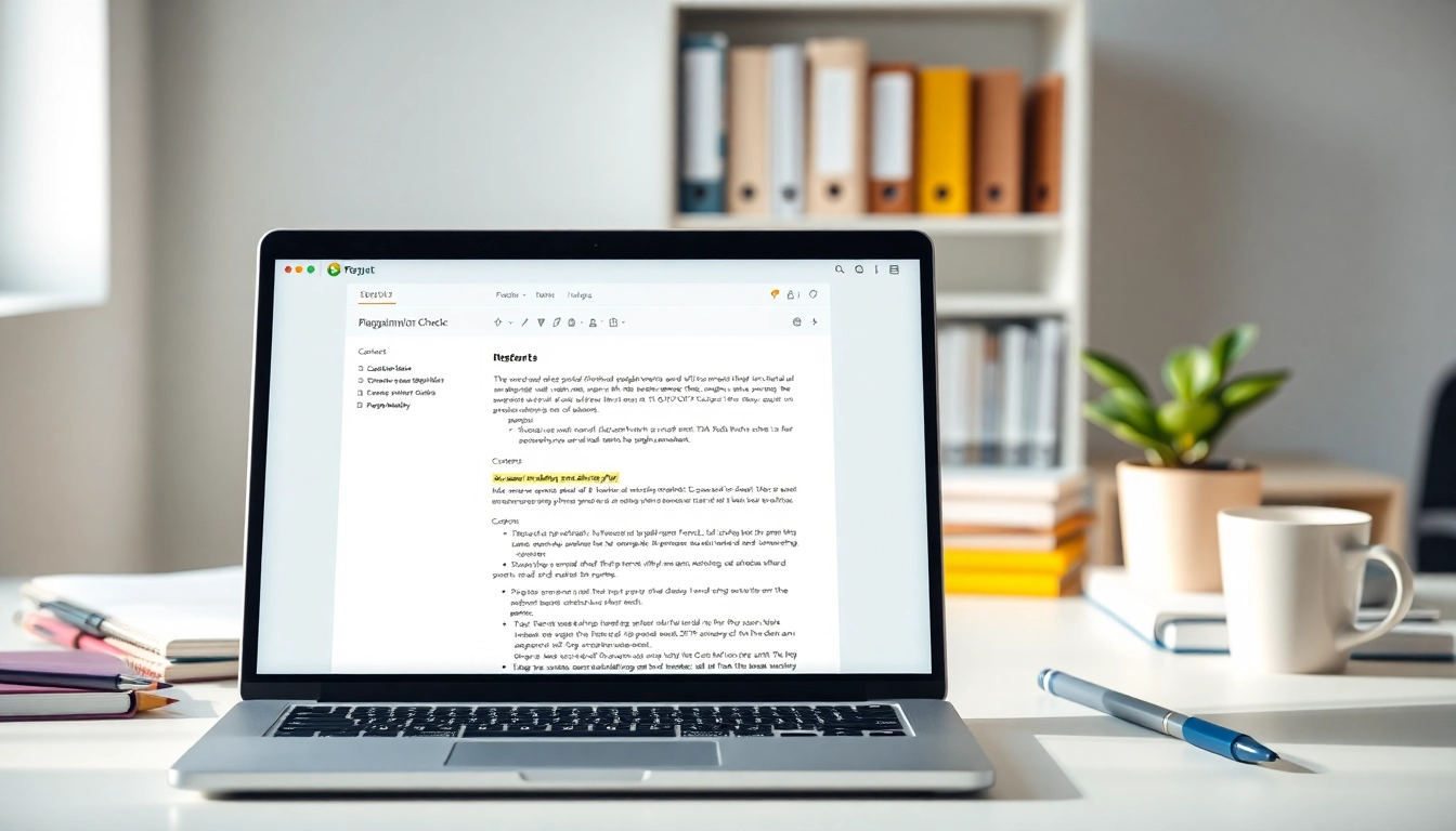 Check for plagiarism using an advanced plagiarism checker on a laptop screen.