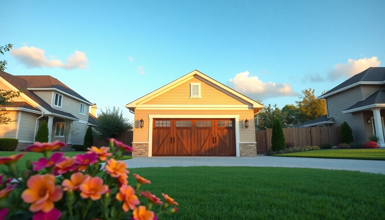 Explore custom built garages featuring modern designs and elegant features amidst a picturesque setting.