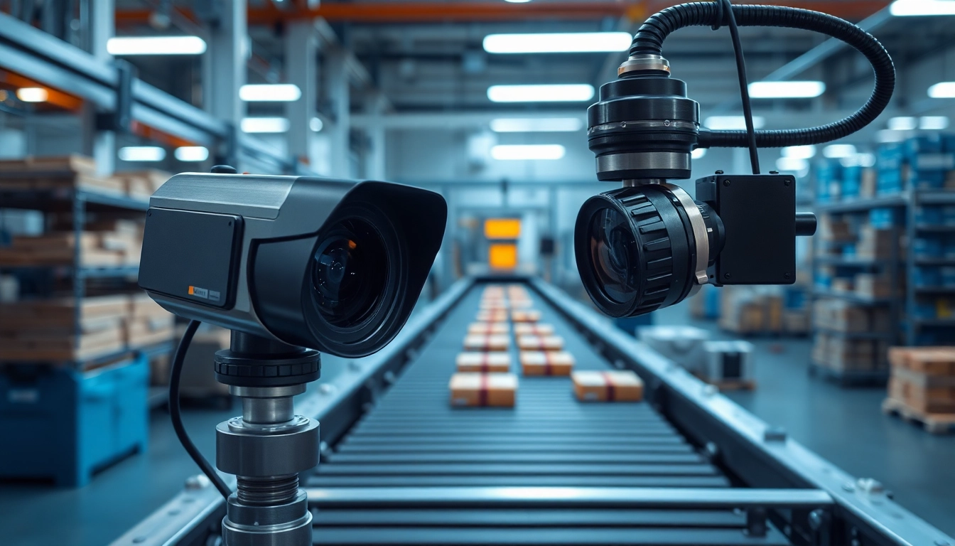 Illustration of a machine vision system capturing product images in an industrial setting.