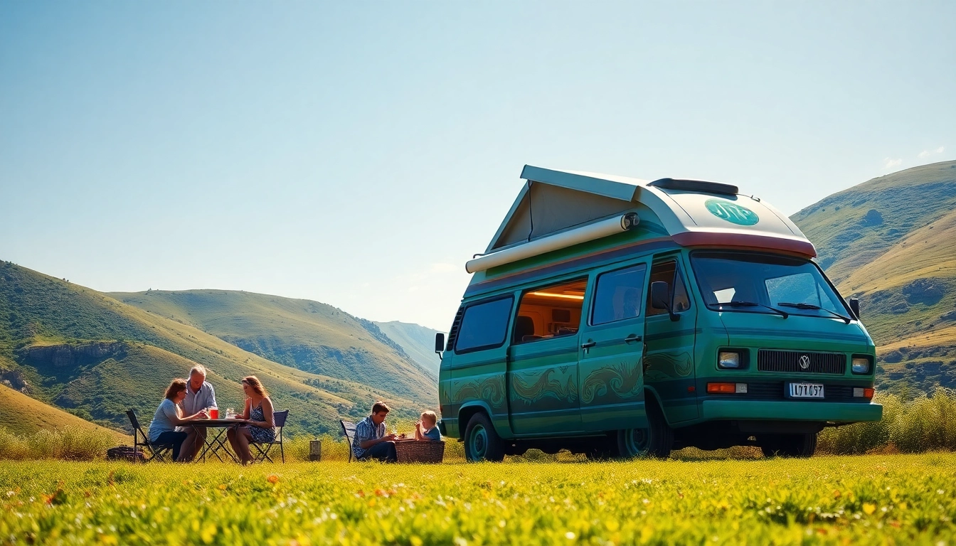 Experience JRP Campers with a beautifully designed camper van set against a scenic outdoor backdrop.