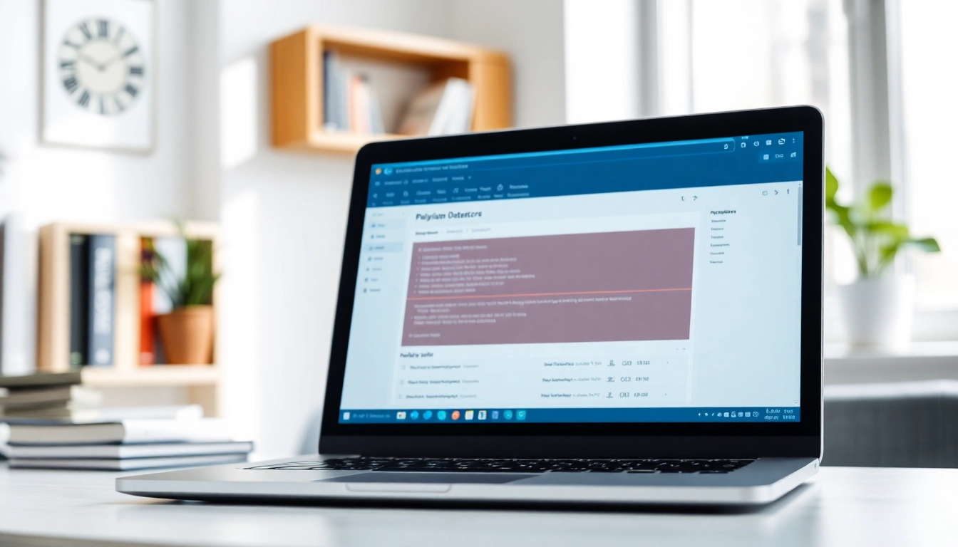Utilize a professional plagiarism detector tool on a sleek laptop to enhance content integrity.