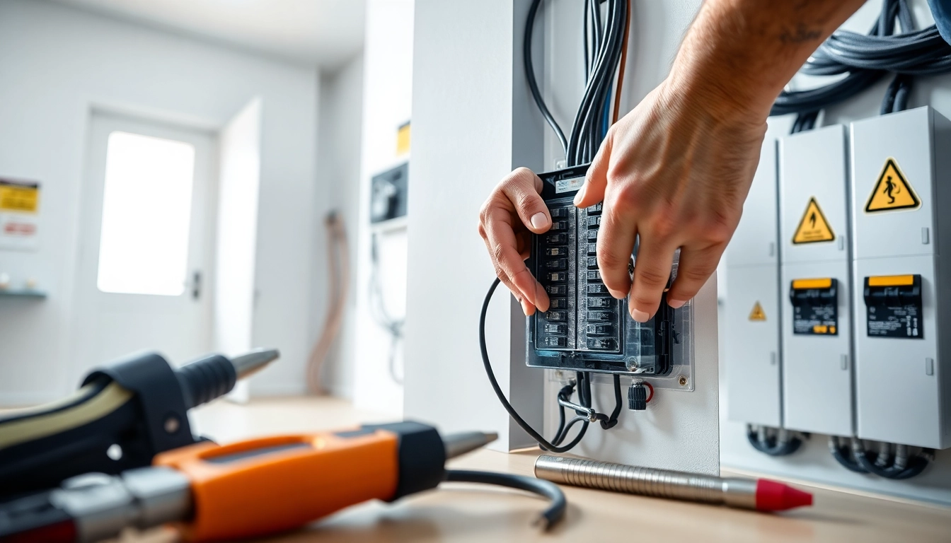 Electrical Service installation by a professional electrician demonstrating expertise in a bright workspace.