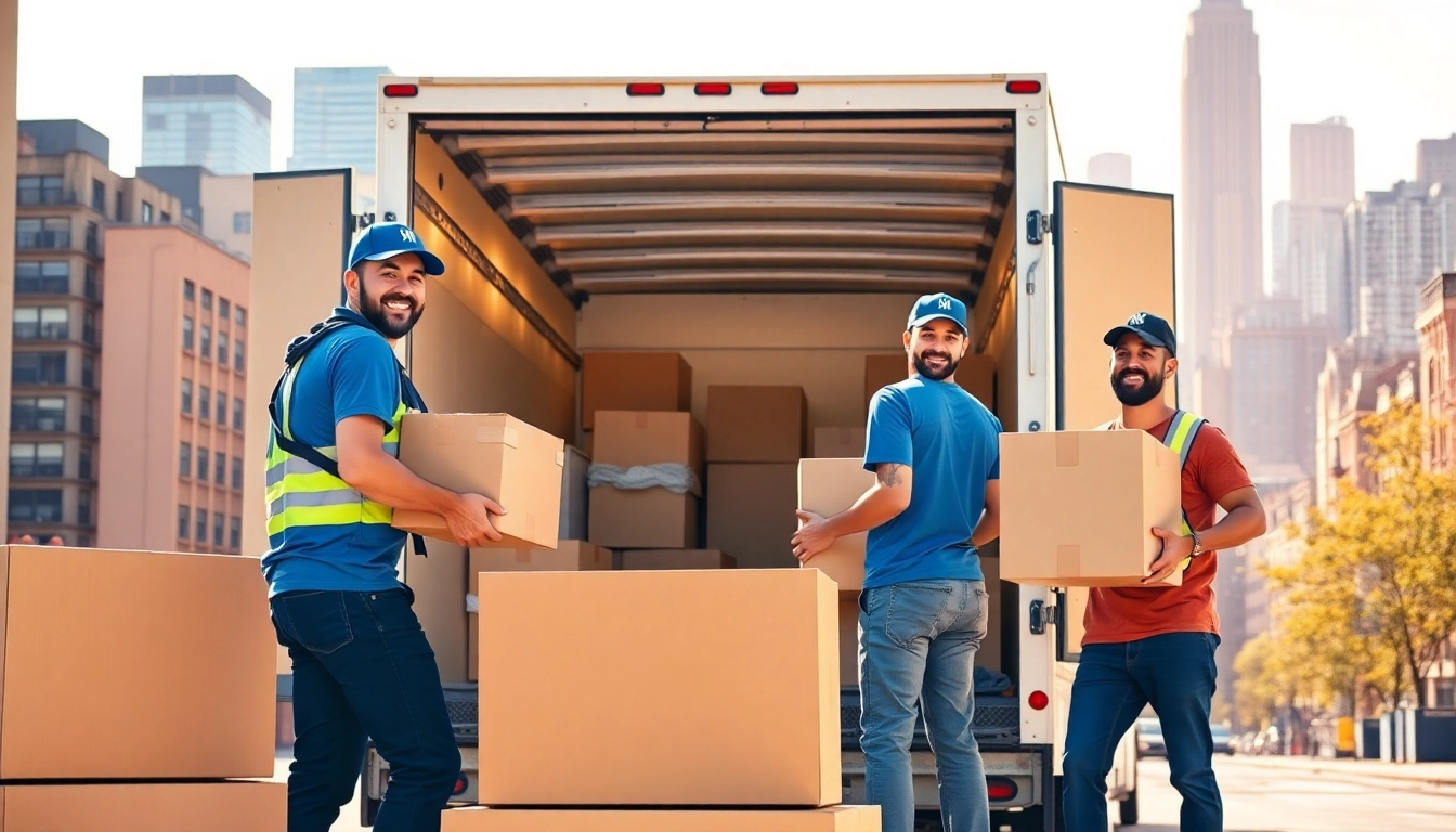 Moving company NYC team efficiently packing items into a truck in New York City.