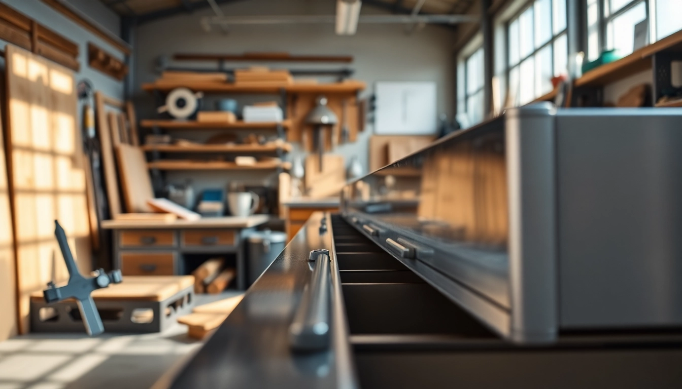 Showcasing a Metal Drawer System under natural light in a modern workshop.