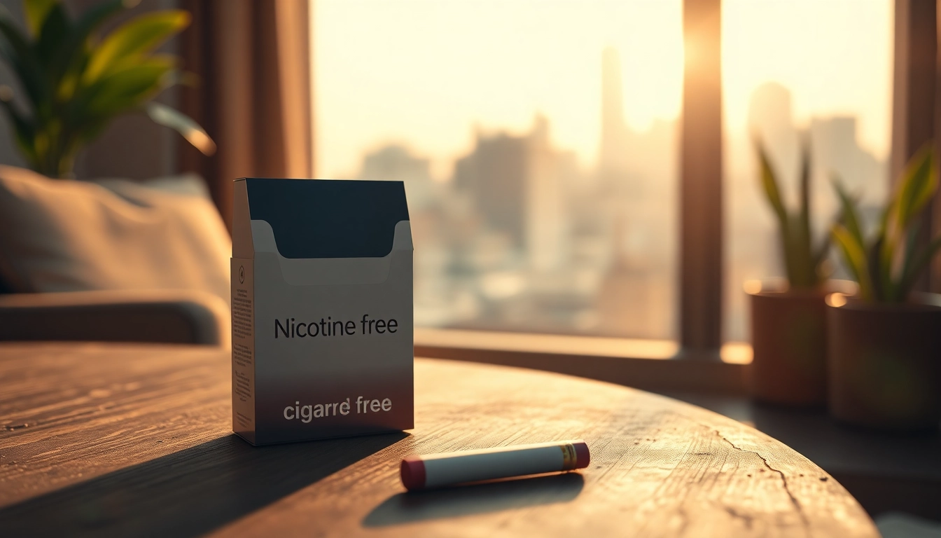 Nicotine free cigarettes elegantly presented on a wooden table, promoting a healthier lifestyle.