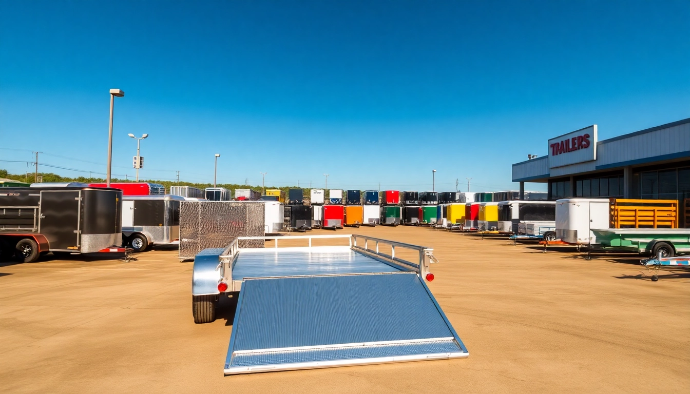 Browse quality trailers near me at a bustling dealership with a variety of styles on display.