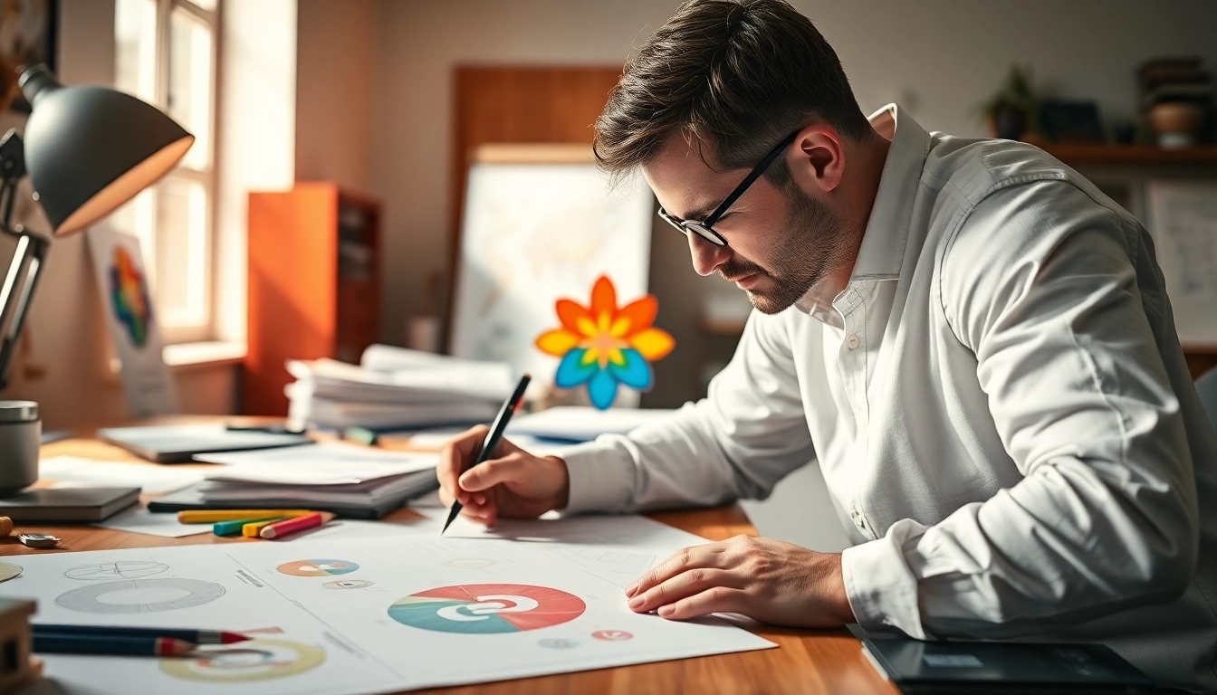 Craft a distinctive trademark logo with a creative artist in a vibrant design studio.