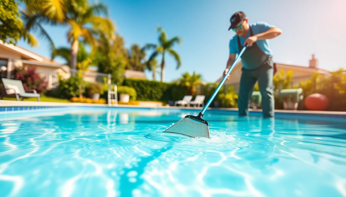 Expert pool service near me cleaning a residential pool with care and precision.