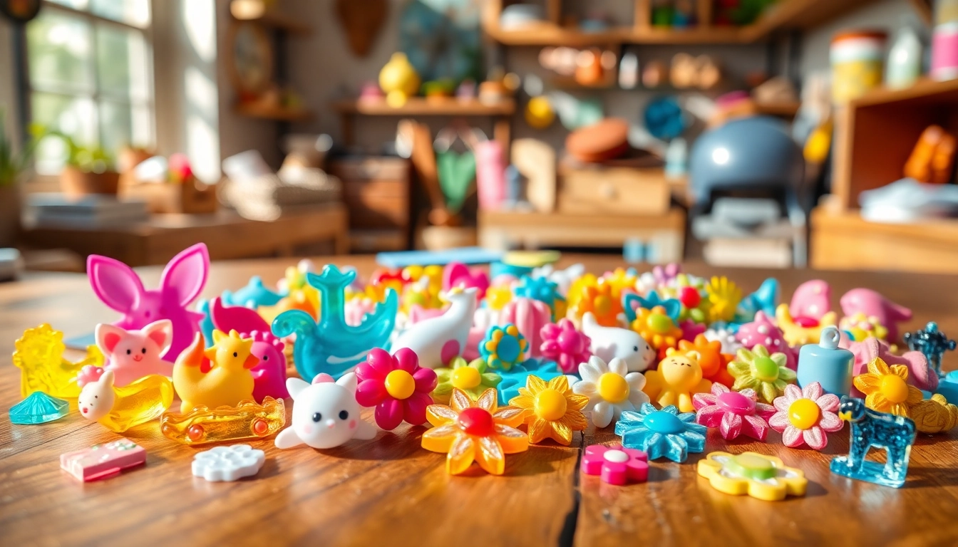 Custom acrylic charms displayed creatively in a crafting environment.