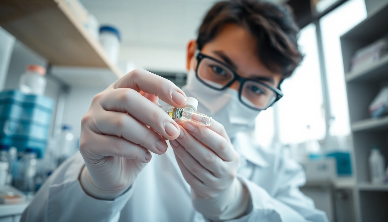 Engaging visual of Peptide Therapy preparation by a healthcare professional in a clean lab environment.