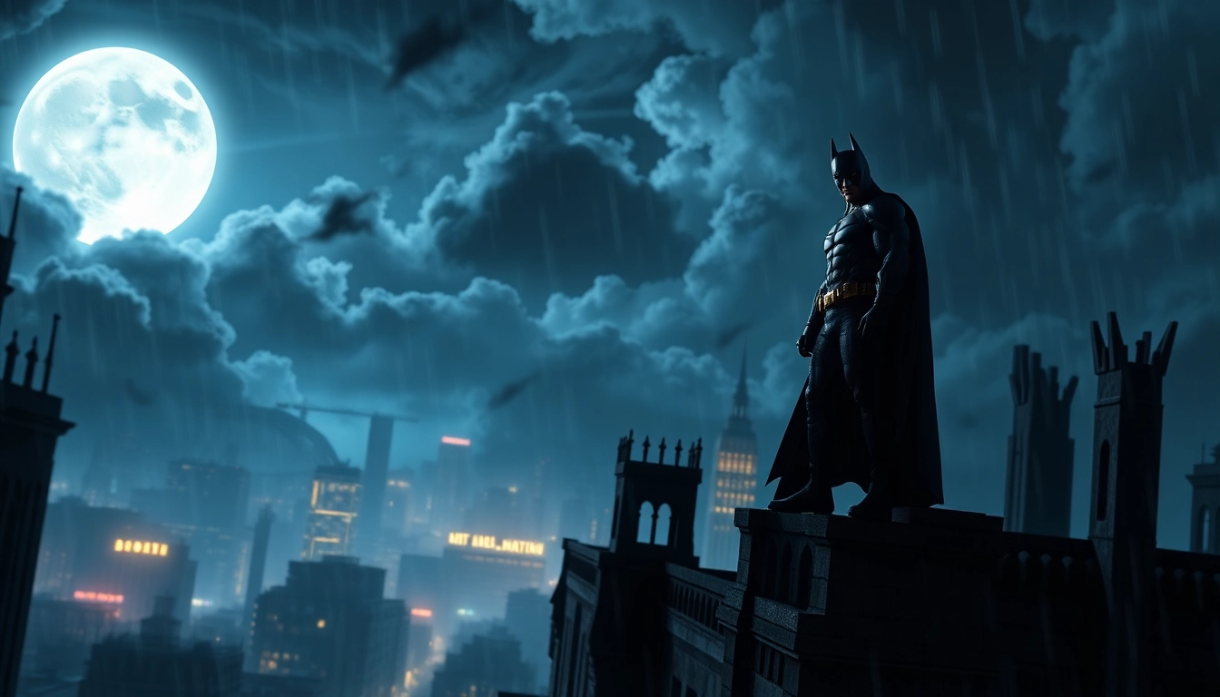 Aksi dari game batman138 dengan karakter Batman138 yang penuh semangat di gedung kota.