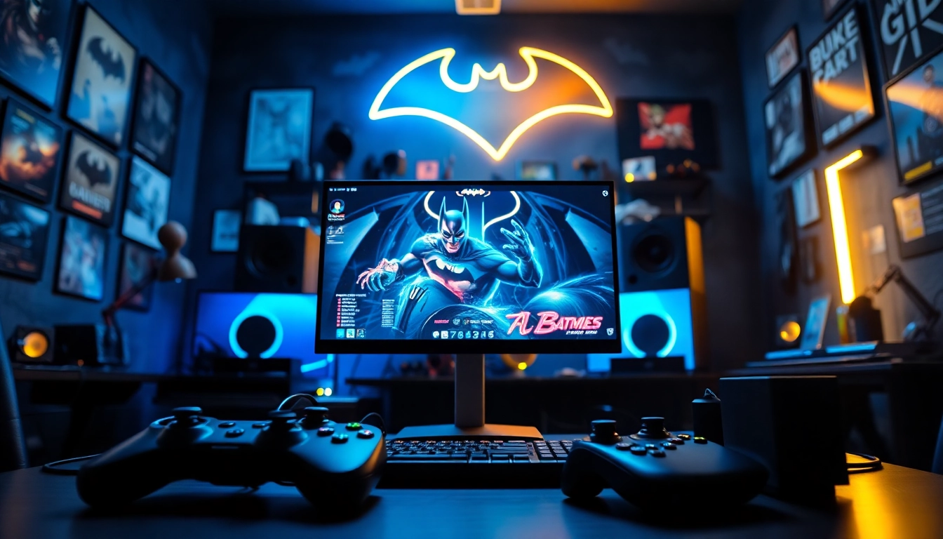 Daftar batman138 dengan setup gaming yang menarik dan elemen desain bertema Batman.