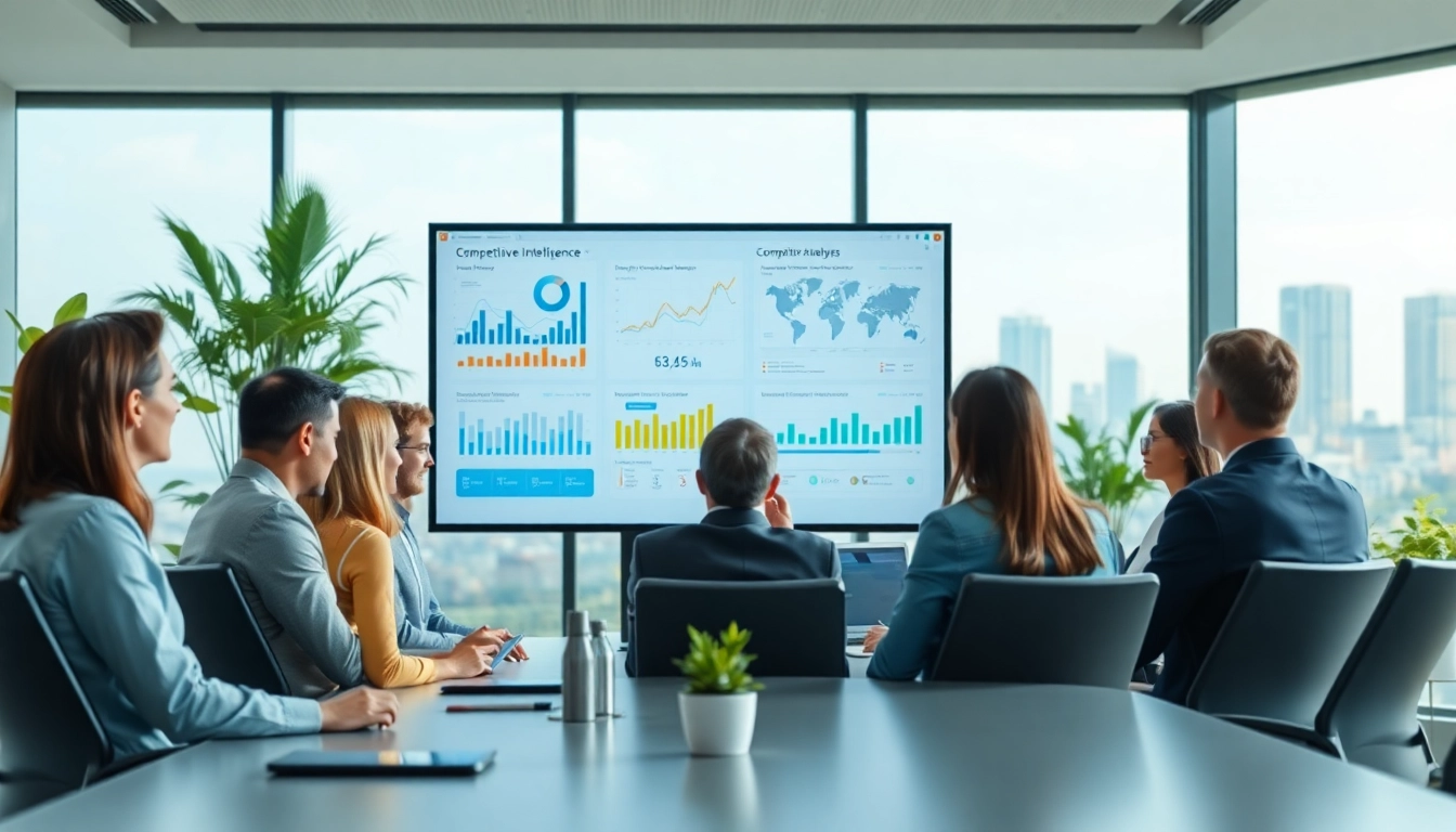 Analyze competitive intelligence strategies in a collaborative business meeting environment.