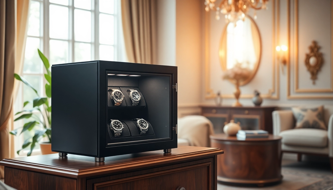Showcase inside a watch safe featuring luxury timepieces, highlighting security and elegance.