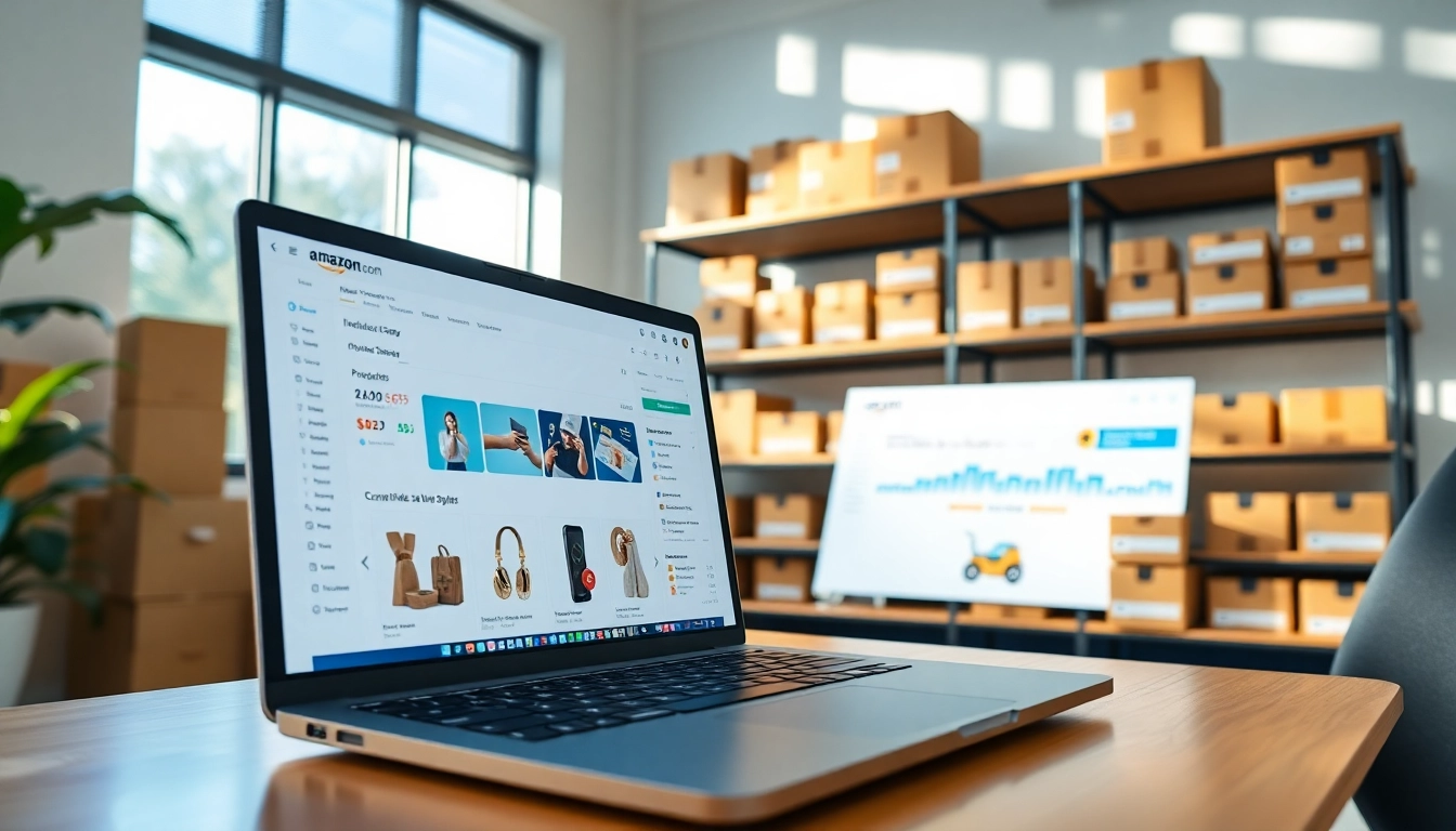 Engage with a professional setup for fba wholesale in a modern office showcasing products.