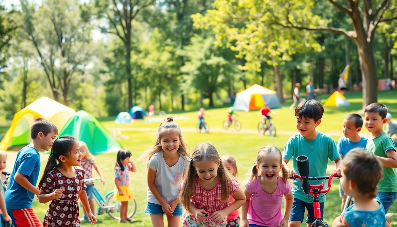 Children enjoying activities at holiday camps, laughing and building friendships outdoors.