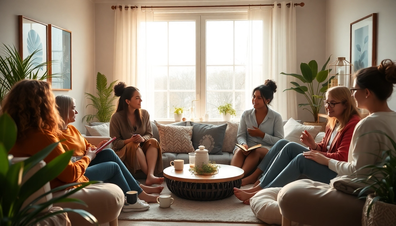 Group therapy session focused on healing trauma in a supportive, serene environment.