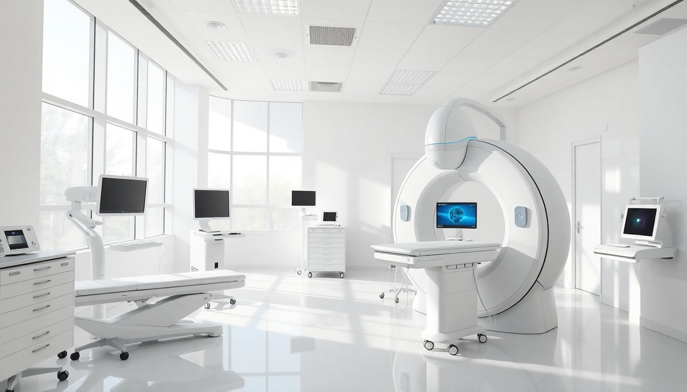 Showcase medical parker equipment in a modern clinic setting with advanced imaging technology.