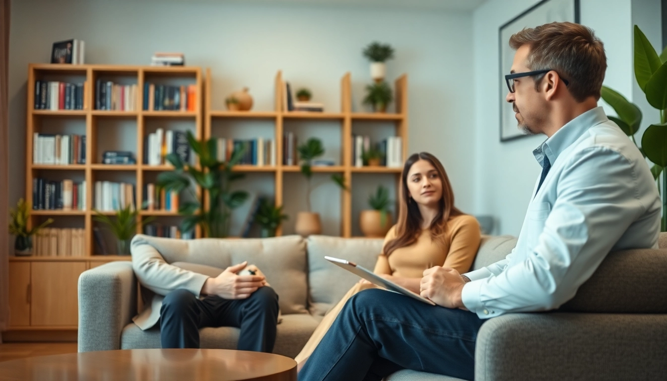 Psychiatrist listening intently to a patient in a warm, welcoming office setting.